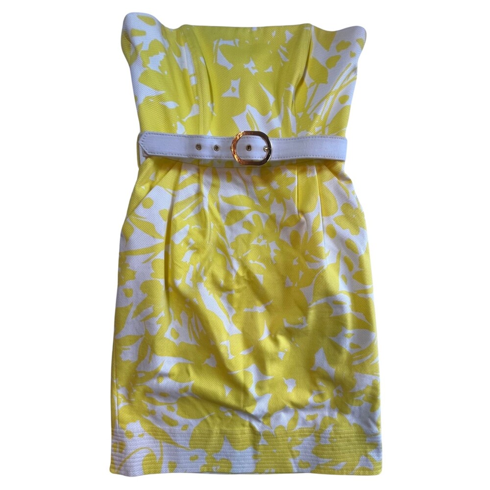 Shoshanna Dress Mini Sweetheart Strapless Yellow White Floral Tropical Cotton 4 - Picture 15 of 15